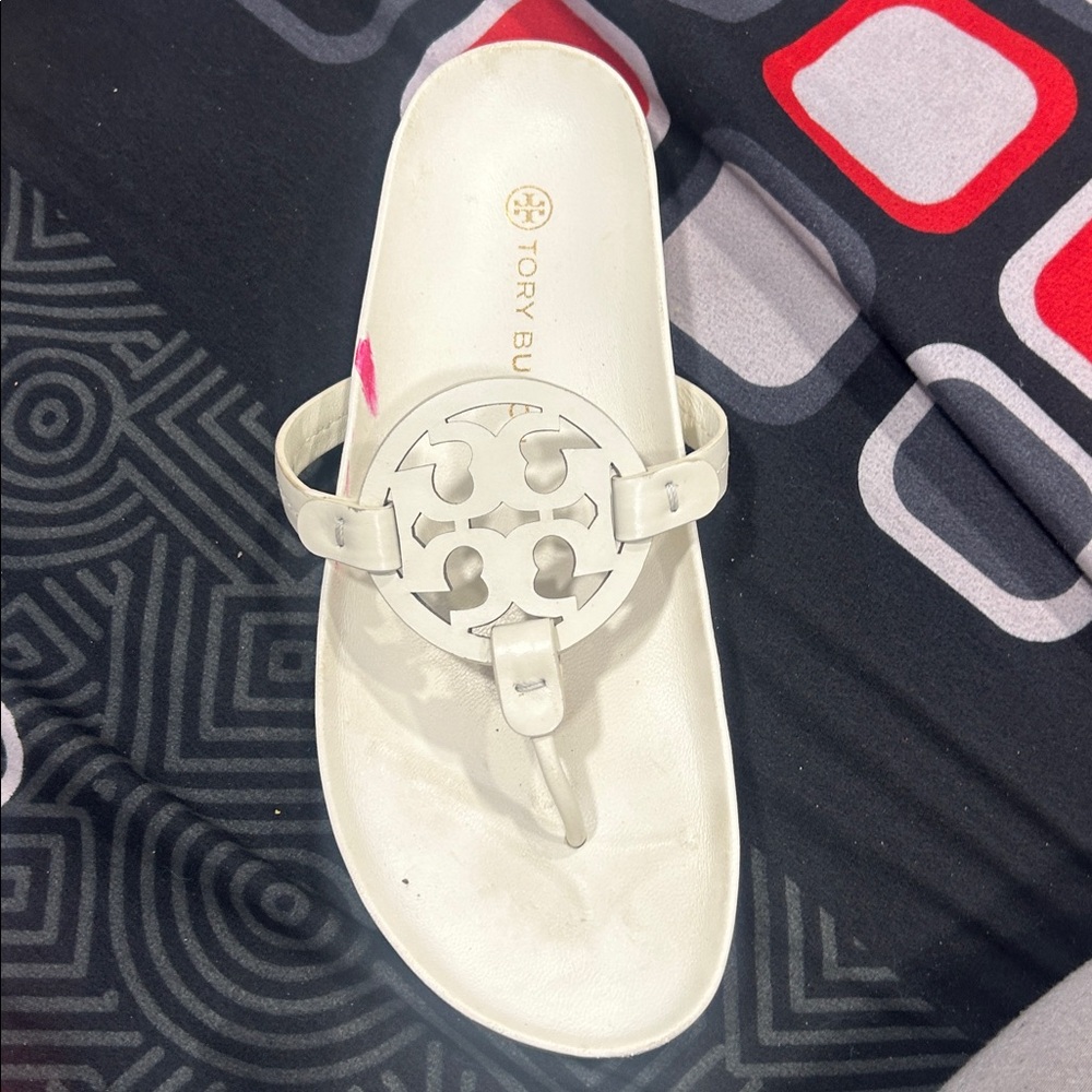 Tory Burch White Sandals with Logo Accent